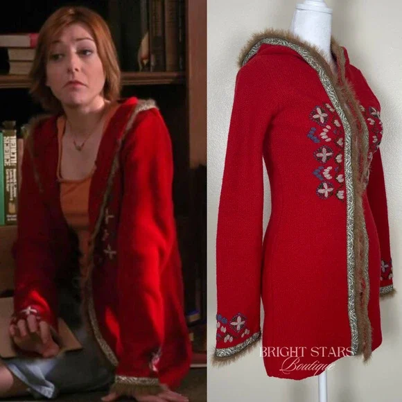 Rare Vintage Hooded Cardigan ASO Willow Rosenberg BtVS Red Embroidered Knit - Picture 3 of 13